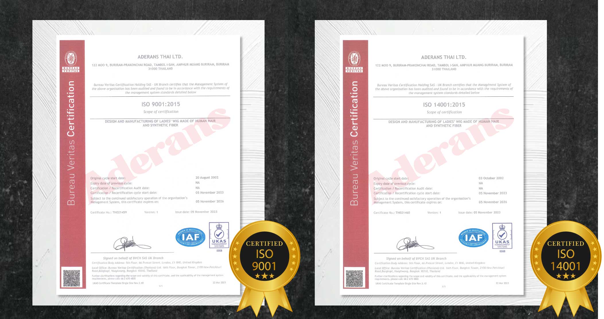 愛德蘭絲假髮推薦工廠通過認證ISO9001 ISO14001
